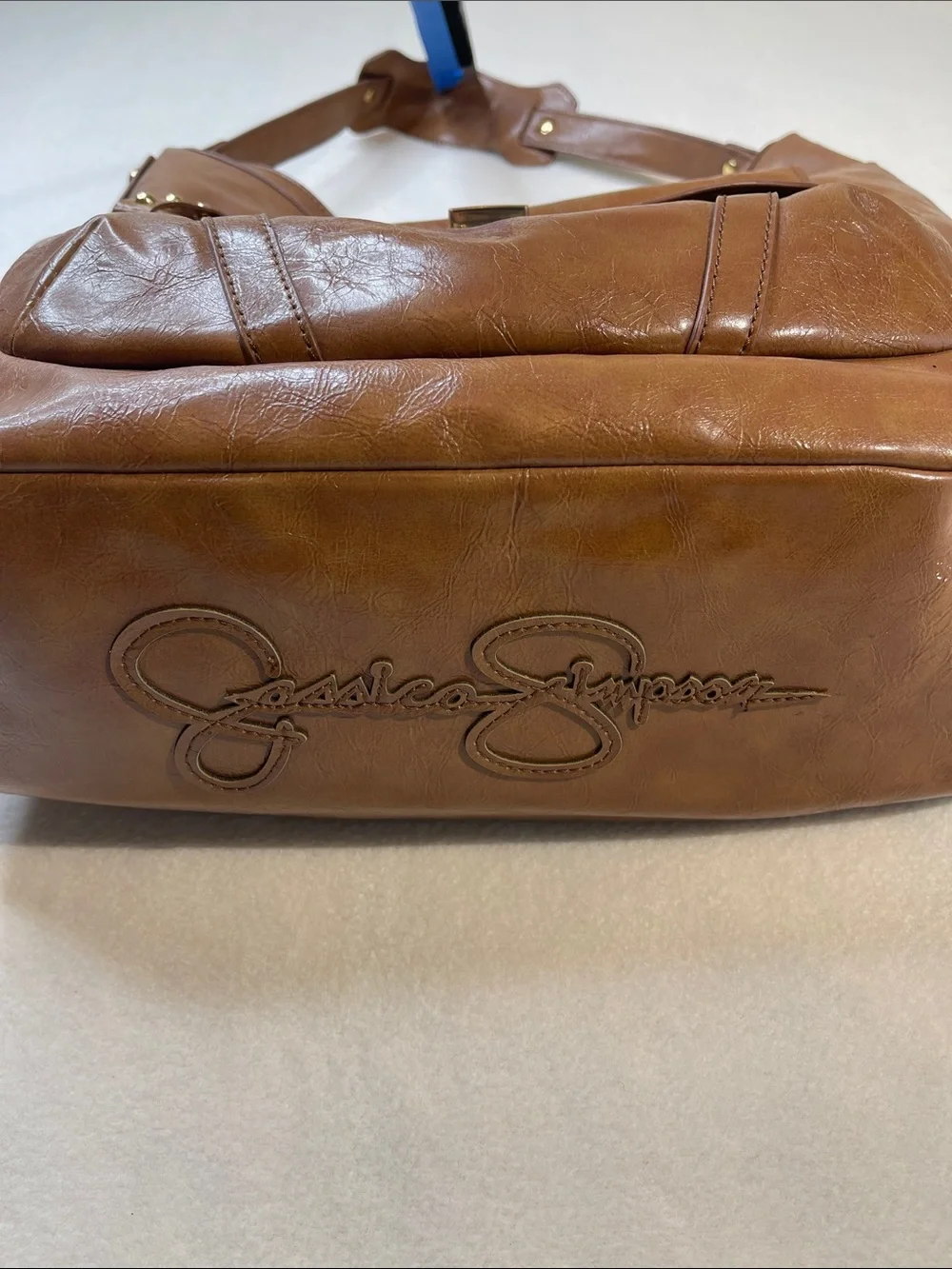 JESSICA SIMPSON  HOBO Tote/PURSE /Bag with Floral Lining - Tan GOLD DETAILS